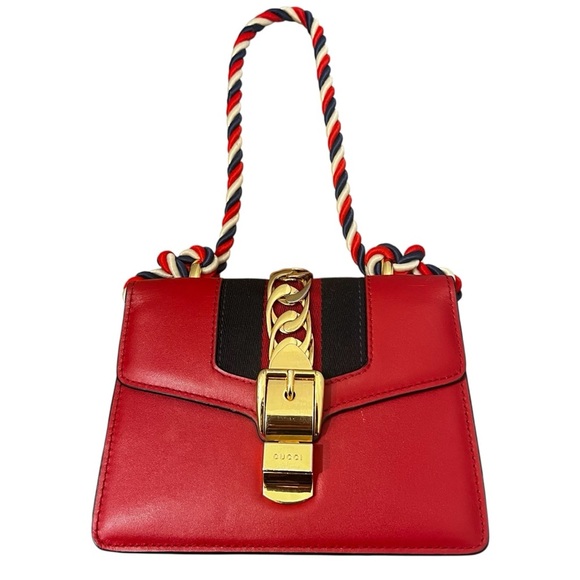 Gucci Sylvie Super Mini Red Calfskin Leather Bag - Picture 1 of 16
